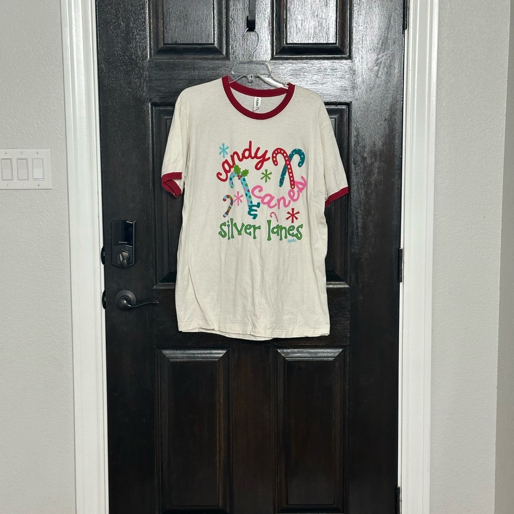 Candy Cane Graphic T-Shirt - Cream and Red Large